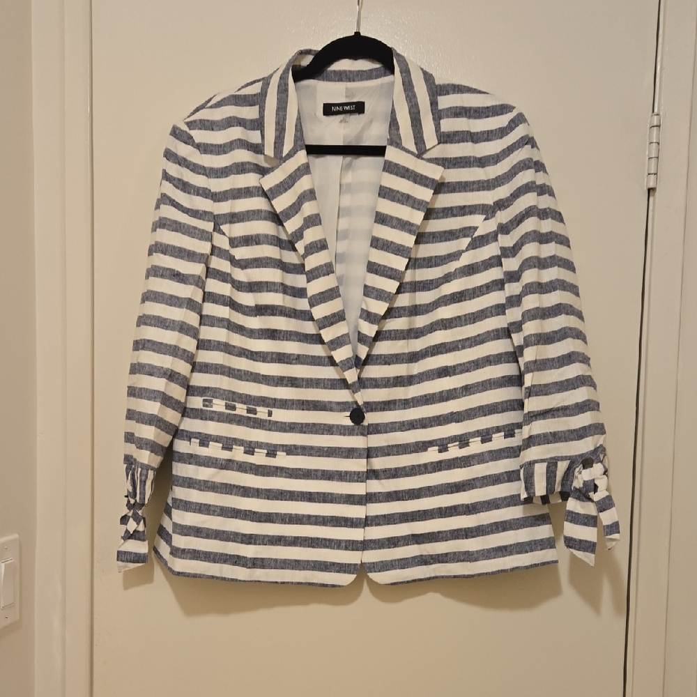 Nine West Linen Striped Blazer With Bows Sz XL